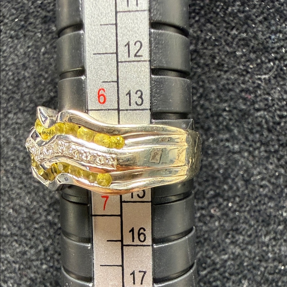 14k White Gold Wavy Stackable Ring With Diamonds - image 2